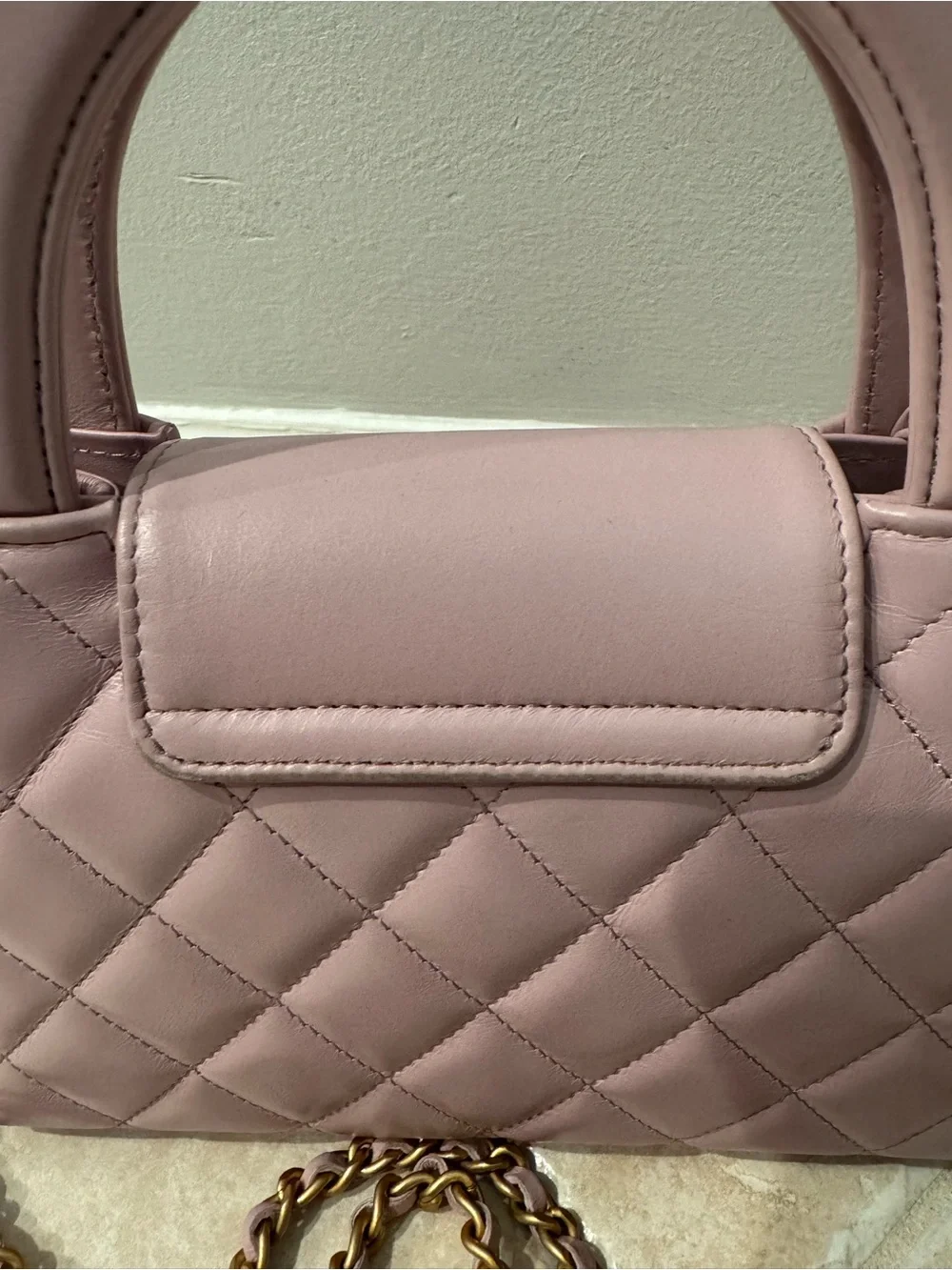 CHANEL Pink Quilted Top-Handle Mini Bag with Gold Chain